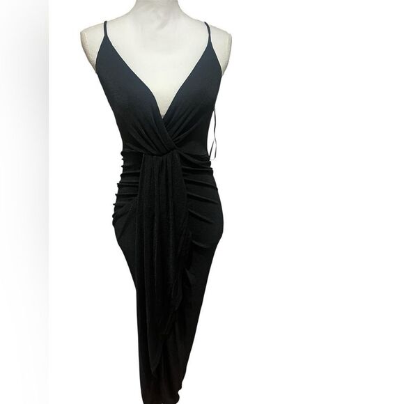 NWOT Mable Draped Detail Cami Midi Dress with adjustable straps size small black - Picture 6 of 13